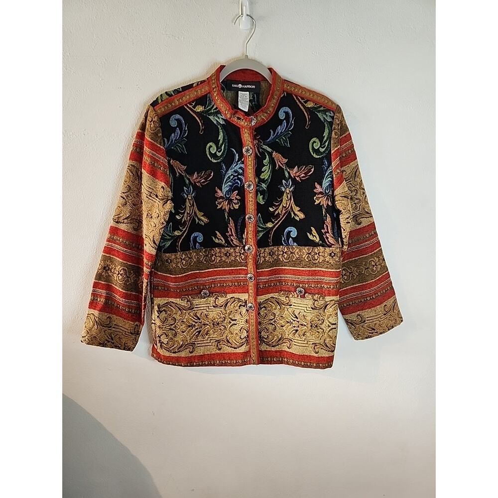 Sag Harbor Vintage Tapestry Floral Knit Jacket, Boho Artsy, Women's Size 10 M - Picture 1 of 5